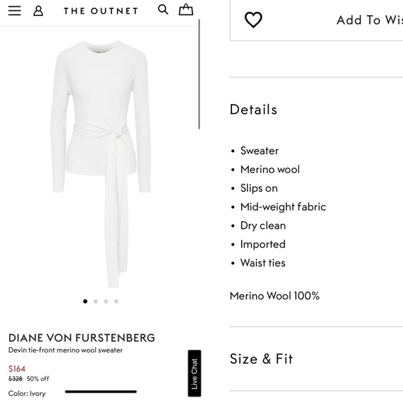 NWT DIANE VON FURSTENBERG MERINO WOOL Tie Sweater - Picture 4 of 7